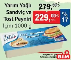 İÇİM YARIM YAĞLI SANDVİÇ VE TOST PEYNİRİ 1000 G